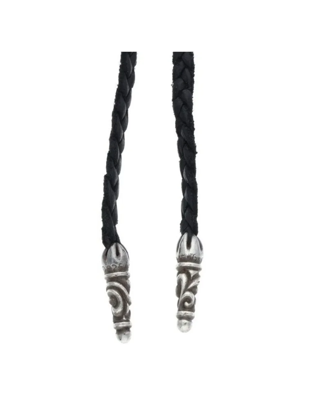 Chrome Hearts Leather Braid Scroll Blade Silver Necklace